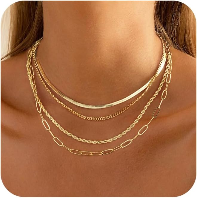 MFRYK Gold/Silver Necklaces Stack For Women,14K Gold/Sterling Silver Plated Simple Layered Choker Necklaces For Women,Stackable Multilayer Pearl Cross Disc Circle Pendant Cuban Herringbone Snake Paperclip Chain Necklaces Set Jewelry Gift for Women - Image 1